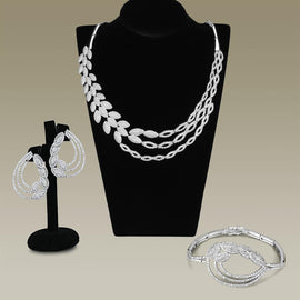 3W922 Rhodium Brass Jewelry Sets with AAA Grade CZ