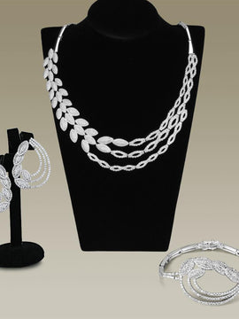 3W922 Rhodium Brass Jewelry Sets with AAA Grade CZ