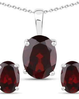 4.32 Carat Genuine Garnet .925 Sterling Silver Jewelry Set