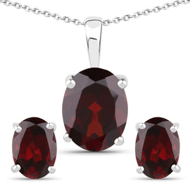 4.32 Carat Genuine Garnet .925 Sterling Silver Jewelry Set