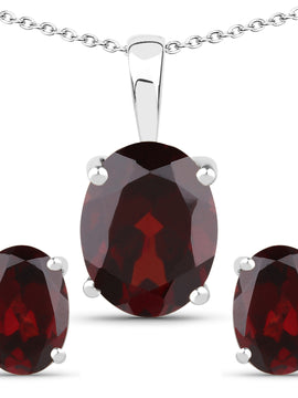 4.32 Carat Genuine Garnet .925 Sterling Silver Jewelry Set