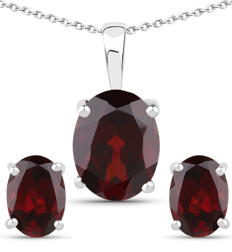 4.32 Carat Genuine Garnet .925 Sterling Silver Jewelry Set